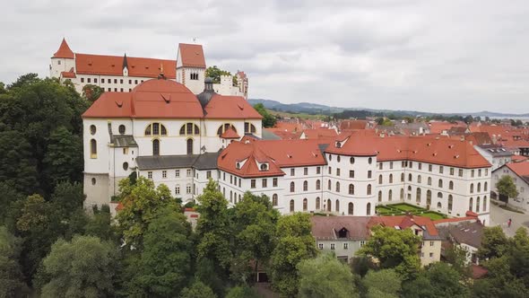 Amazing View of the Medieval Castle and the Surroundings of Fussen Against the Backdrop of an Alpine
