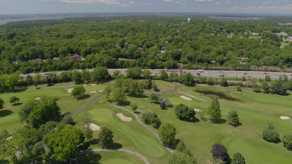 Flying Over a Golf Course and Towards Freeway in Long Island alt