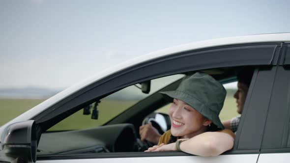 Tourists in cars are fascinated by the route to travel. concept of travel,