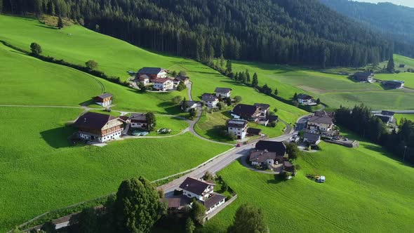 Aerial View of Italian Village in Alps alt