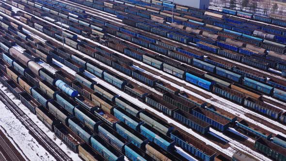 Rows of Train Wagons in Winter