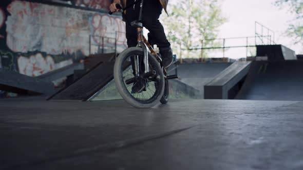 Sporty Man Riding Bmx Bike At Skatepark Stock Footage Videohive