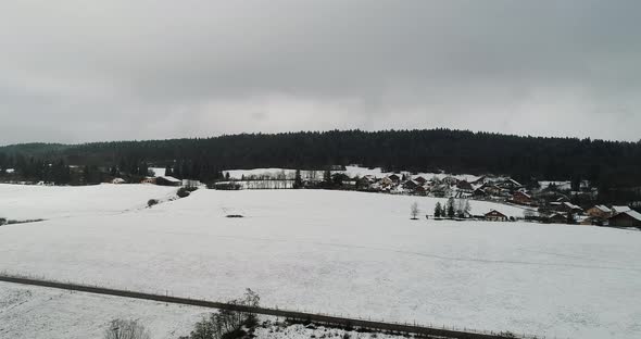 Village of Saint-Point-Lac in Doubs in France seen from the sky alt
