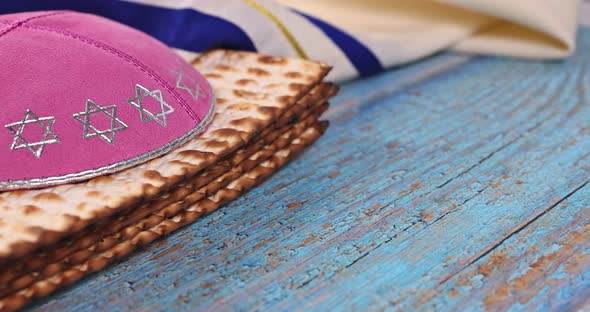 Passover Holiday Traditional Celebration with Kosher Matzah Unleavened Bread of Jewish Pesach alt
