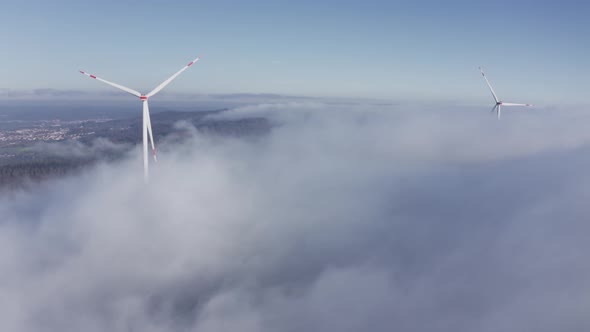 Wind park at Goldboden in fog, Rems Valley, Germany alt