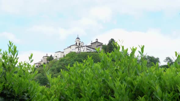 A view from the distance of the Sacred Mountain of Varallo, a christian devotional complex, a unesco alt