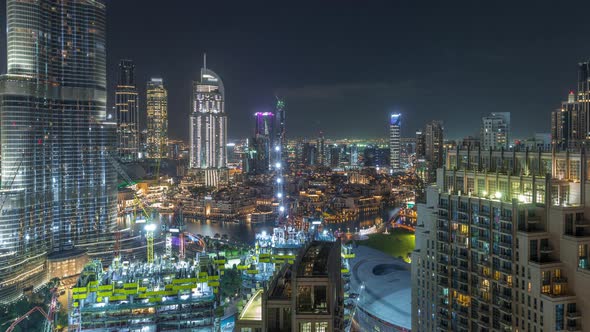 Amazing Aerial View of Dubai Downtown Skyscrapers Night Timelapse Dubai United Arab Emirates alt