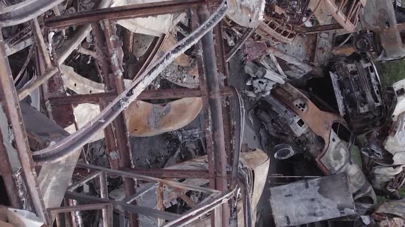 Vertical Video Irpin Ukraine  Burnt and Destroyed Cars alt
