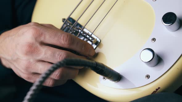 Musician Connects Quarter-inch Jack with Bass Guitar alt