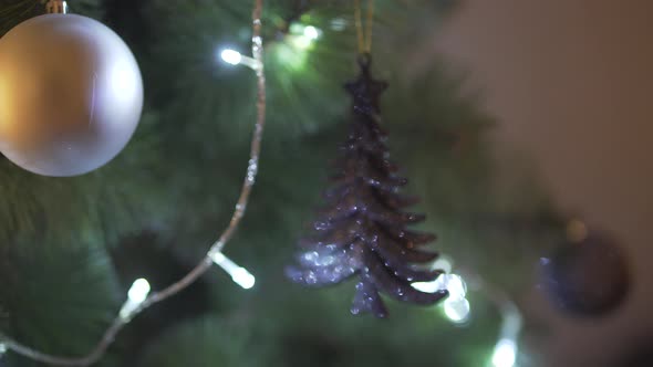  impressive Christmas tree decoration sparkling bright light in festive New Year Eve atmosphere