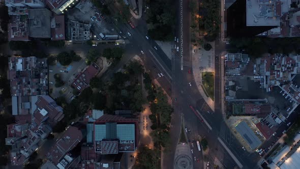 Aerial Birds Eye Overhead Top Down Panning View of Traffic in Streets of Downtown alt