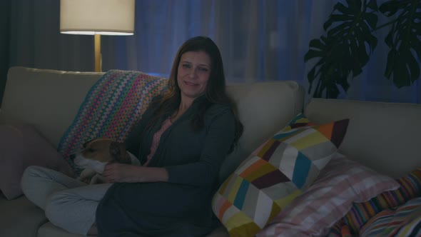 Adult Beautiful Lonely Woman With Dog Pet Jack Russell Terrier alt