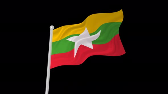 Myanmar Flag Wavy Animated On Black Background alt