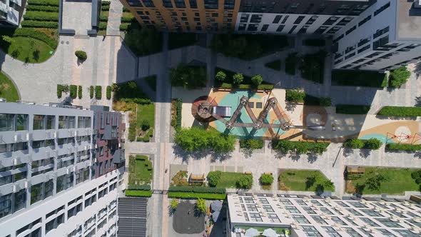 Drone Aerial View Playground in Modern Building Residential Complex Faina Town alt
