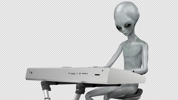 Alien Playing Electronic Piano Medium Close Up Shot