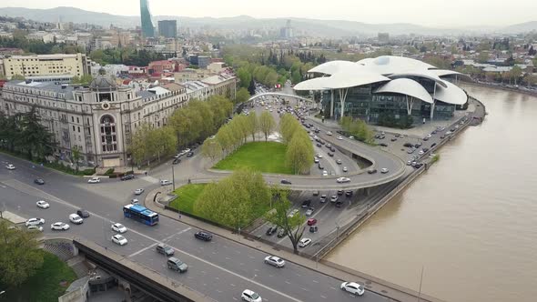 Tbilisi Background Aerial. City Traffic Aerial View