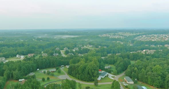 View Top Aerial in a Small American Town Boiling Spring South Carolina of Urban Rooftops Summer alt