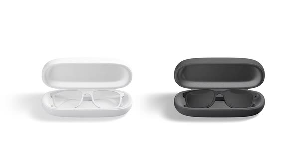 Blank black and white case with glasses, looped rotation alt