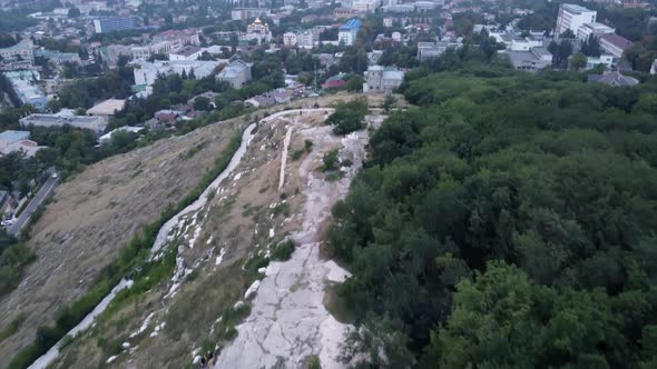 Flight on a Quadcopter Over the Mountain at Sunset in Pyatigorsk