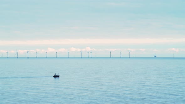 Offshore Wind Farm at Wind Energy Power Plant, a Sustainable Renewable Energy way of Generating Elec alt