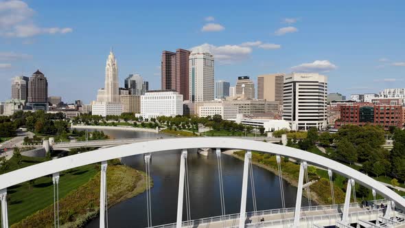 Columbus Ohio Skyline - aerial drone footage.  Downtown Columbus Ohio alt