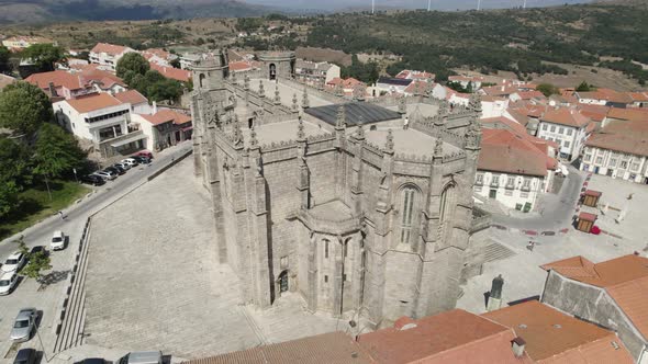 A mesmerising aerial view above the cathedral of Guarda in Portugal