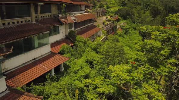 Aerial Drone Video of Abandoned Hotel in Bedugul, Bali Island. alt