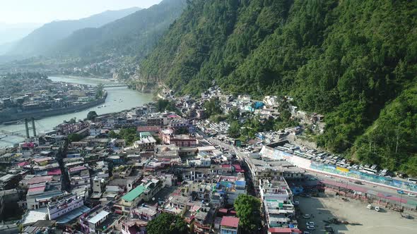 City of Uttarkashi in the state of Uttarakhand in India seen from the ...