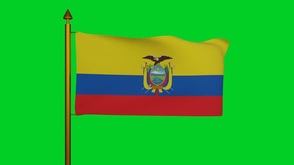 National flag of Ecuador waving with flagpole on chroma key, Republic of Ecuador flag textile alt