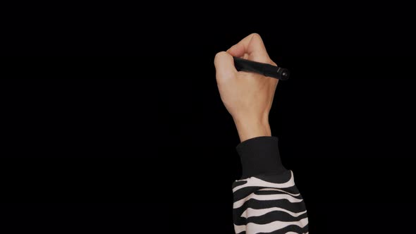 Teenager dressed in zebra print pullower hand Gestures Whiteboard Markers Eraser