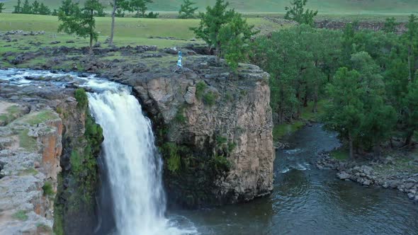 Aerial View of Orkhon Waterfall in Mongolia alt