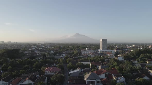 Aerial view of Mount Merapi Landscape with Yogyakarta view, Indonesia. alt