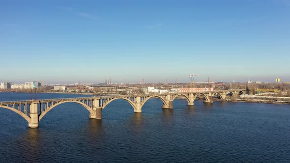 Old Arch Railway Merefo-Kherson Bridge in Dnepr City