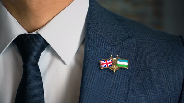 Businessman Friend Flags Pin United Kingdom Uzbekistan alt