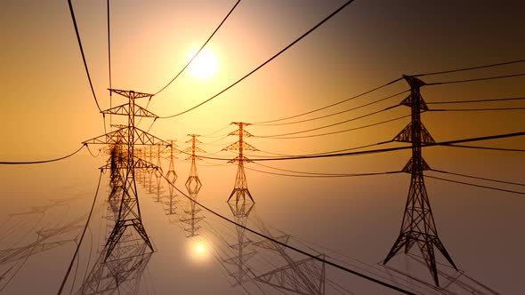 The endless flight through the electric power lines and pylons. Loopable. HD alt