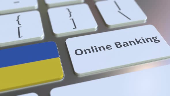 Online Banking Text and Flag of Ukraine on the Keyboard