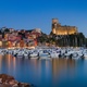 Panoramic Day to Night Sunset Time Lapse of Porto di Lerici and Castello di Lerici with many boats - VideoHive Item for Sale