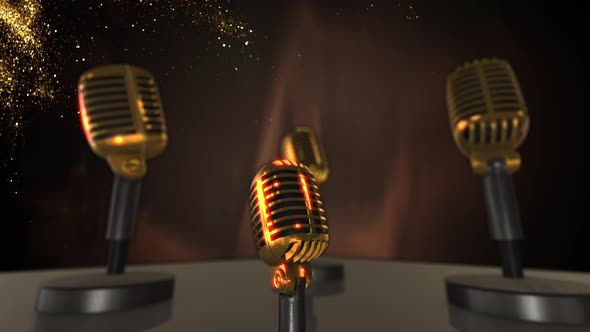 Retro Gold Microphones And Glitter V1