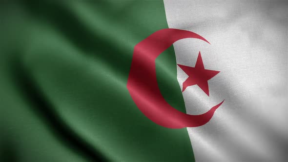 Algeria Flag Closeup Blowing In Wind alt