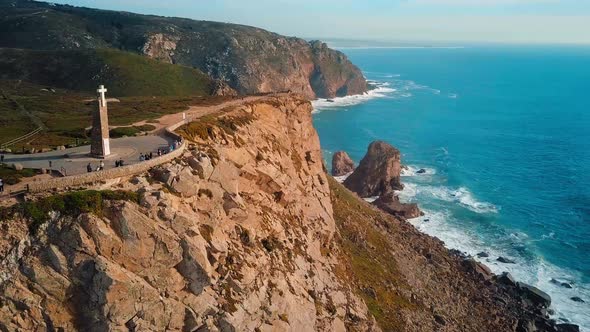 4K Aerial Footage Of Rocky Coastline Near Praia Da Ursa Beach And Cabo Da Roca alt