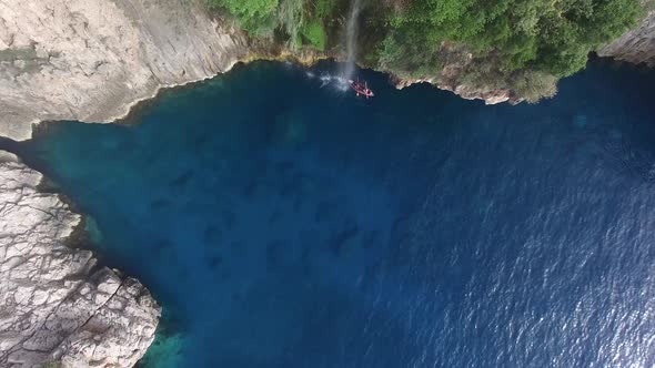 Sea Kayaking at mediterranean aerial view