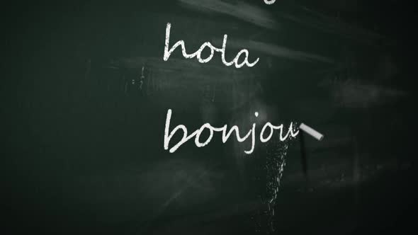 Chalk writing 'Welcome' word in multiple international foreign languages. alt