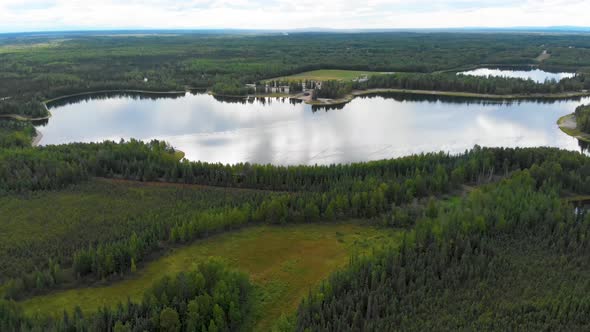 4K Drone Video of Chena Lake Recreation Areas and Campground near Fort Wainright, Alaska alt