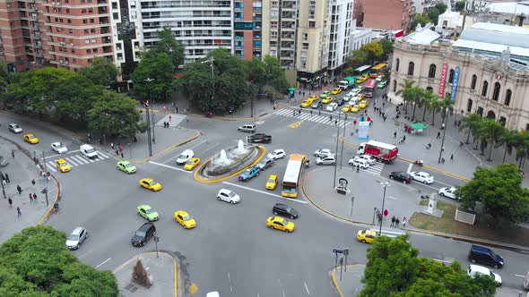 Crossroads, traffic, Fountain, Avenue, Street (Cordoba, Argentina) aerial view alt