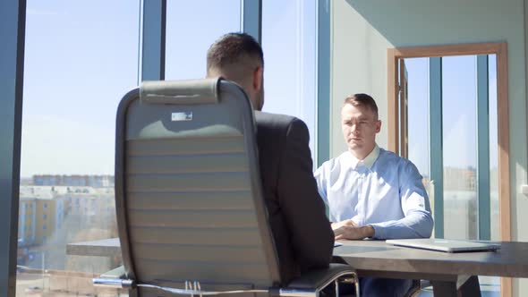 Business Man Manager Checking and Signing Applicant Filling Documents Reports Papers Company alt