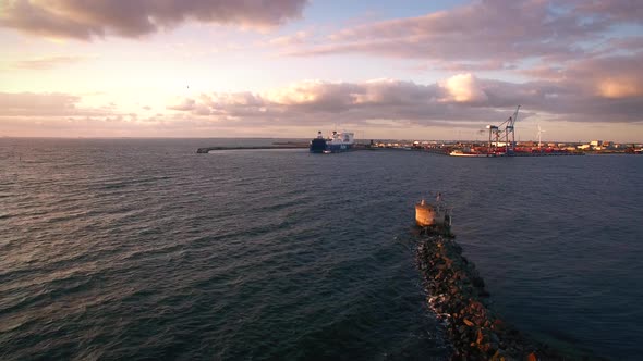 Aerial View of Sea Coast and Harbor