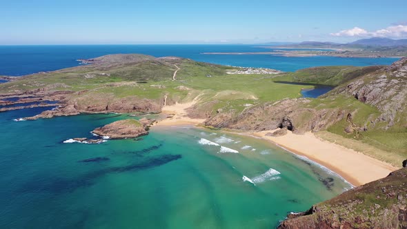 Aerial View of the Murder Hole Beach Officially Called Boyeeghether Bay in County Donegal Ireland alt