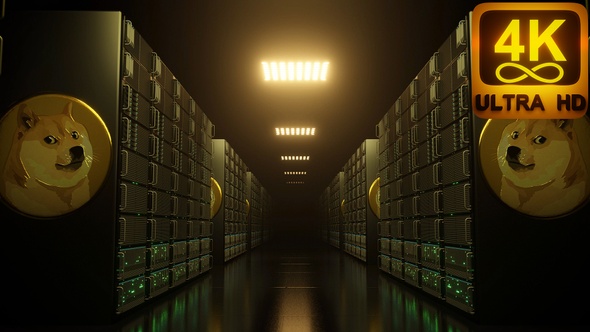 Crypto Dogecoin 4K Alpha Matte Loop Cryptocurrency Doge Meme Coin Futuristic 3D Animation alt