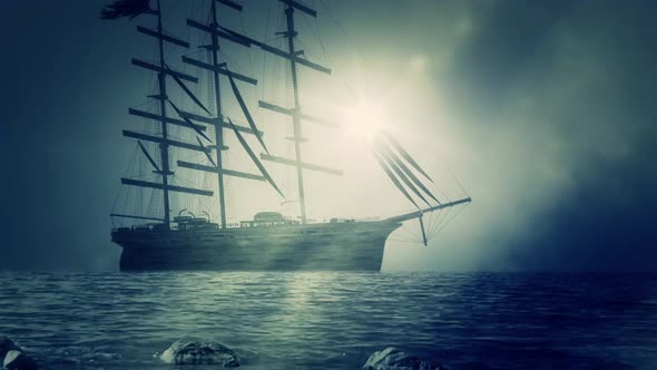 Massive Sail Ship Sailing To Shore alt