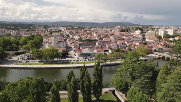 Orbital cityscape of picturesque portuguese town village, Chaves Portugal alt